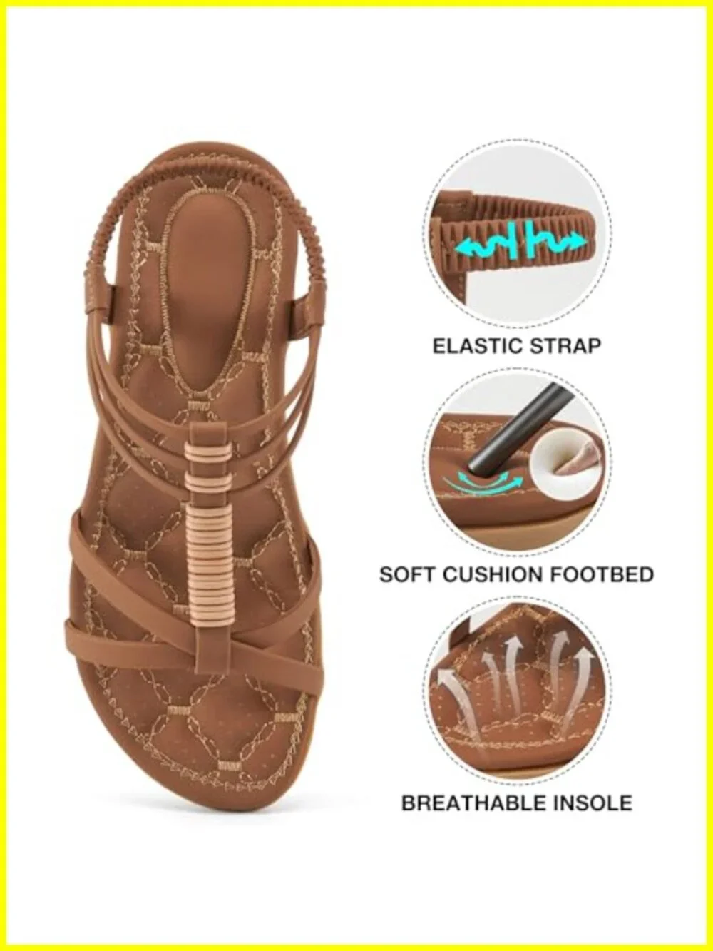 Faux Leather Gladiator Flat Sandals for Women Cushion Footbed